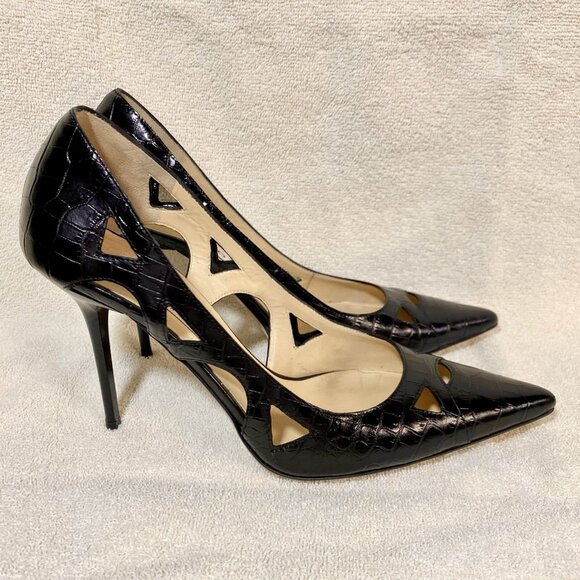 Jimmy Choo Leather Pumps Gator Print With Cut Outs - Picture 3 of 8